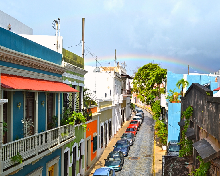 Hurricane season in Puerto Rico (June though November) brings an influx of rain that encourages the development of seemly enormous rainbows by the Atlantic Ocean. 